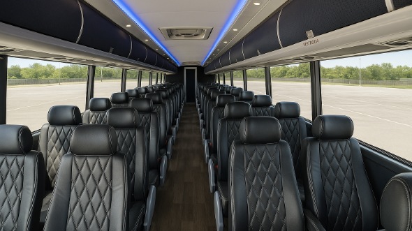 Interior of Pompano Beach Party Bus Company's 47 Passenger Charter Bus in Pompano Beach