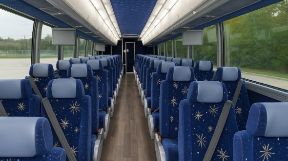Interior of Pompano Beach Party Bus Company's 48 Passenger Charter Bus in Pompano Beach