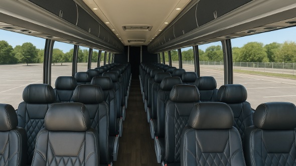 Interior of Pompano Beach Party Bus Company's 54 Passenger Charter Bus in Pompano Beach