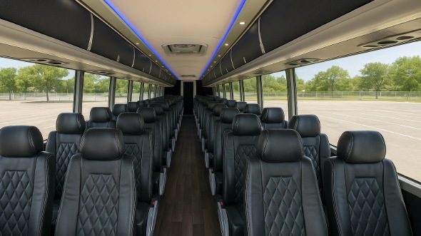 Interior of Pompano Beach Party Bus Company's 55 Passenger Charter Bus in Pompano Beach