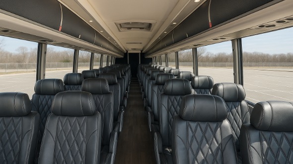 Interior of Pompano Beach Party Bus Company's 56 Passenger Charter Bus in Pompano Beach